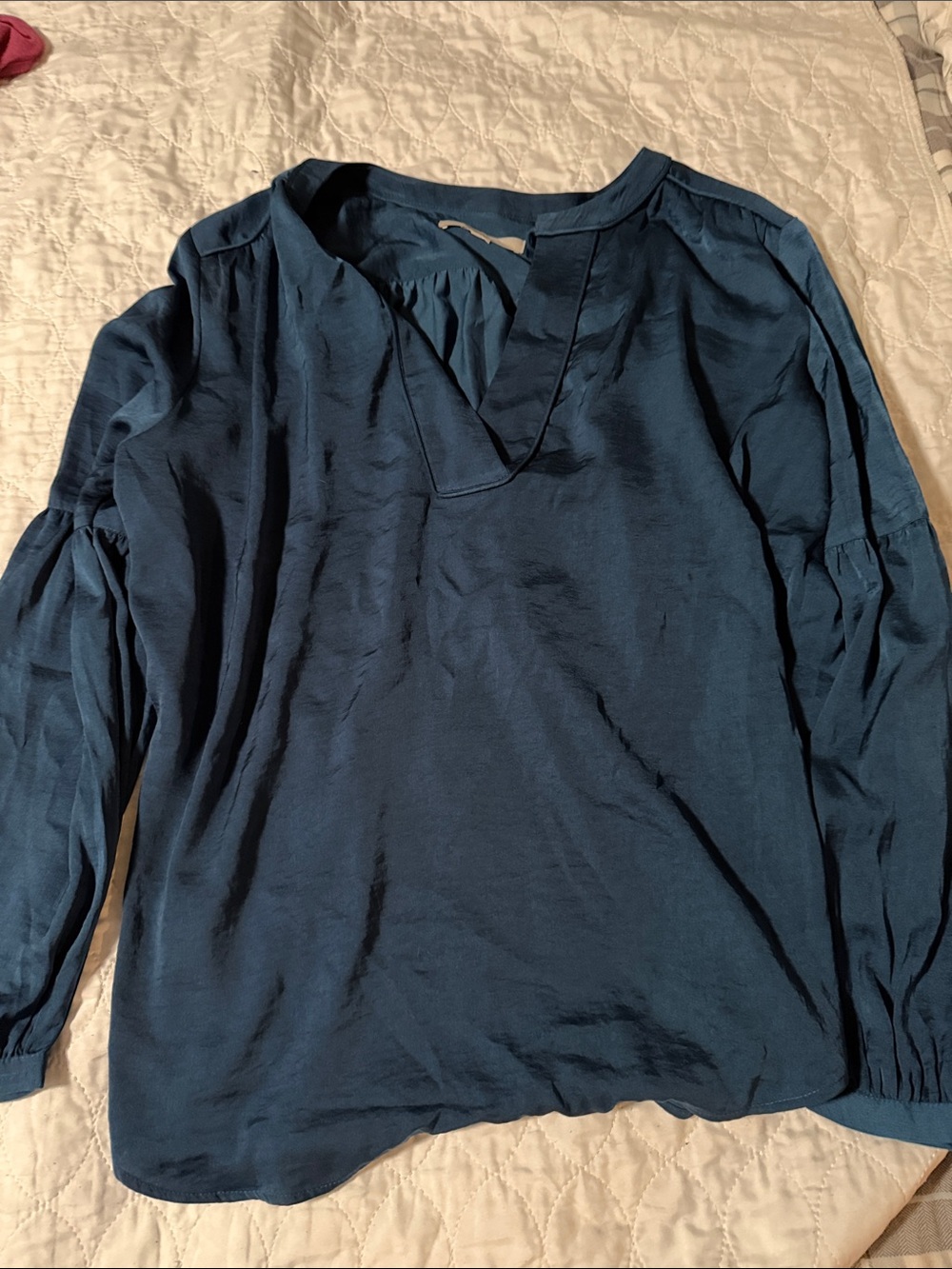 LOFT Deep Navy Long-Sleeve V-Neck Shirt